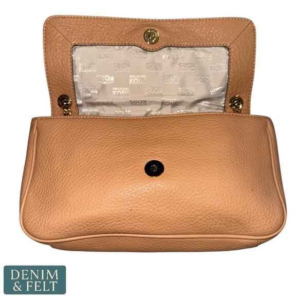 MICHAEL KORS Fulton Pinkish Tan Leather Pebbled Shoulder Bag Gold Chain Strap - Picture 9 of 12